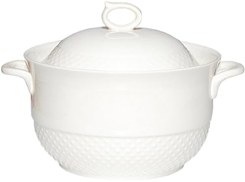 lerkruka, Små kopparkastruller vit soppterrin med lock, porslinsservering sked(White,1.2Quarts)