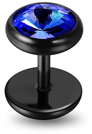 Monster Piercing Rond Bleu Pierre en Cristal 16 Gauge Noir anodis? Fake en Acier Chirurgical 316L Oreille Piercing Plug
