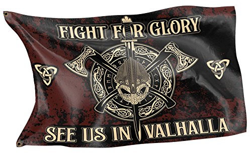 RAHMENLOS Original Design-Flagge für den Wikinger Fan: See us in Valhalla
