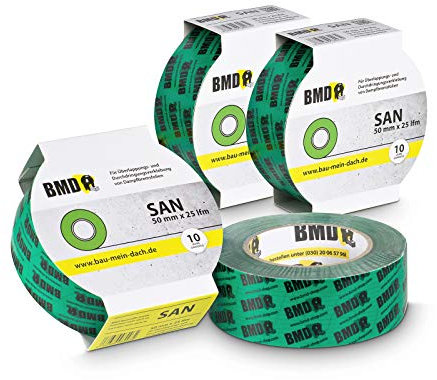 BMD san Klebeband | 4 Rollen | 50mm x 25m | für Dampfsperren & Dampfbremsen |gemäß DIN EN 4108 Teil 11 und ENEV | Profi Qualität Made in Germany