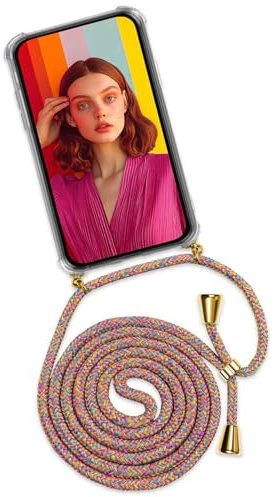 ONEFLOW Handykette für Samsung Galaxy A70 Hülle mit Band, Handyhülle mit Kette abnehmbar, Handyband zum Umhängen, Handy Umhängeband Lange Handykordel, Twist Case – Rainbow