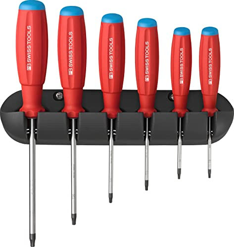 PB Swiss Tools Torx Schraubendreher Set | 100% Swiss Made | 6-teiliges SwissGrip Schraubenzieher Set T8/T9/T10/T15/T20/T25 inklusive praktischer Wandhalterung