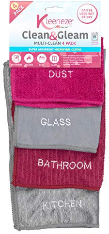 Paños de microfibra superabsorbentes para limpiar y eliminar bacterias KL068118EU de Kleeneze® | Paquete de 4 | Rosa y gris