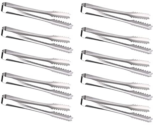 FLZONE Set di 10 pinze per Zucchero in Acciaio Inox, Mini pinze per Ghiaccio,pinze per Dolci, Insalata,pinze da Portata, per Matrimoni, Feste, Bar,Grill, caffè,Cucina, Buffet