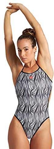 ARENA Print Challenge Back Reversible MaxLife One Piece Athletic Training Swimsuit Costume da Bagno Intero, Animalier Black, 28 Donna