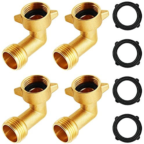 ANPTGHT 4 Stück 90 Grad Schlauchbogen RV-Wasserschlauchverbinder und Armaturen aus massivem Messing, Gartenschlauch-Zubehör, robuster Schlauch-Adapter mit Unterlegscheiben