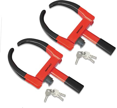 MHPCONT Universal Wheel Clamp Lock Adjustable Security Trailers Tire Boot Lock Anti Theft for ATV RV SUV Car Golf Cart Boats Motorcycles Great Deterrent Bright Black-Red, 2 Packs 6 Keys Alike