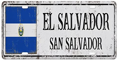 XVBCDFG Placa de Metal con Bandera Nacional para Coche, letreros de decoración para el hogar, Soporte de matrícula Personalizado de Aluminio de El Salvador para Mujeres y Hombres, 6x12 Pulgadas