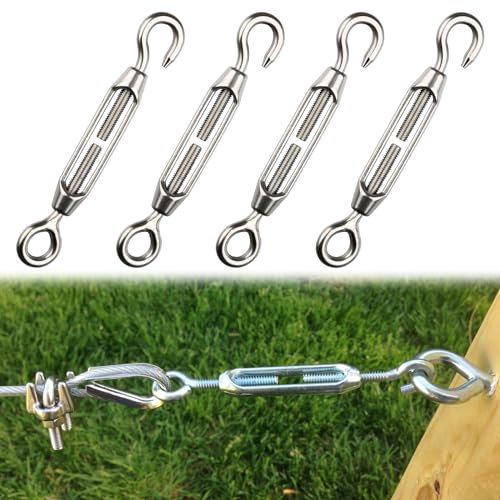 Tensor De Alambre,4pcs M4 Tensor Gancho,Tensores De Acero Inoxidable, Tensor De Acero Tensor De Ojo Ajustable,Tensor Cuerda Tendedero Hook Ojo,Tensor Ajustable Tensores para Cables,Tensar Cuerdas