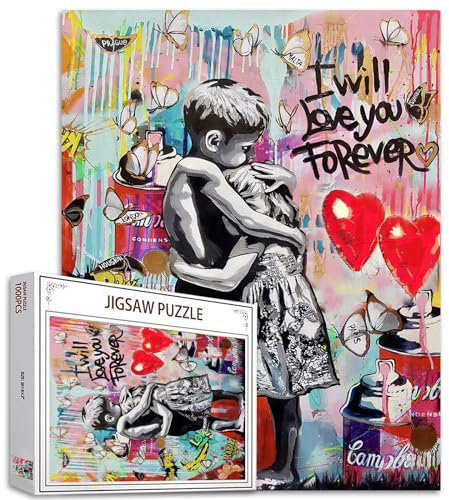 Banksy Graffiti 1000 Pieces Little Boy and Girl Street Paintings Puzzles for Adults Modern Portraits Jigsaw Puzzle for Challenging Family Activity Games Pop Jigsaw Puzzles for Decorative Gifts