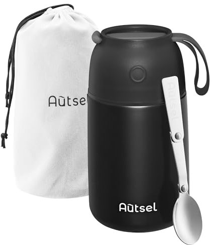 Autsel Food Flask for Cold/Hot Food, 700ml Thermal Soup Flask, Insulated Food Container, Stainless Steel Food Jar with Folding Spoon - Keep 12h Cold & Hot