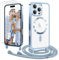 Ethanger Handyband für iPhone 16 Pro Hülle mit Band + 2 Stück Glas Schutzfolie Transparent Silikon Handyhülle Magnetische Schutzhülle Case zum Umhängen Kordel für iPhone 16 Pro Blau