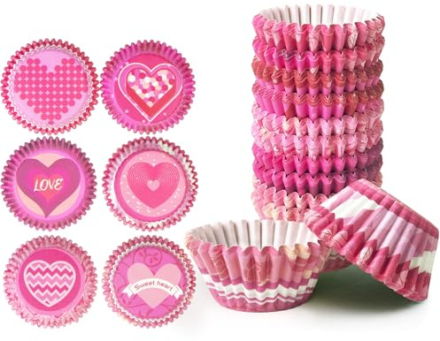 Gcardist Mini moldes para cupcakes, 300 unidades, color rojo y rosa, para San Valentín, calidad alimentaria, diseño degradado de papel para magdalenas, para hornear cupcakes (tamaño pequeño)