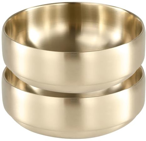 SANQIAHOME 47oz/8.3 Insalatiera in acciaio inossidabile di qualità 2 pezzi/set - Antiscottatura a doppia parete, lavabile in lavastoviglie, grande ciotola da portata dorata, zuppiera