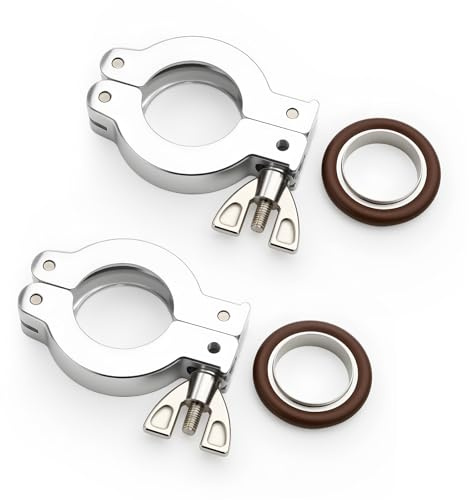 EASTVAC 2 Pcs KF25 Aluminum Wing Nut Hinge Vacuum Clamp + KF25 Stainless steel 304 Centering Ring KF25 with Quick Clamps O-ring