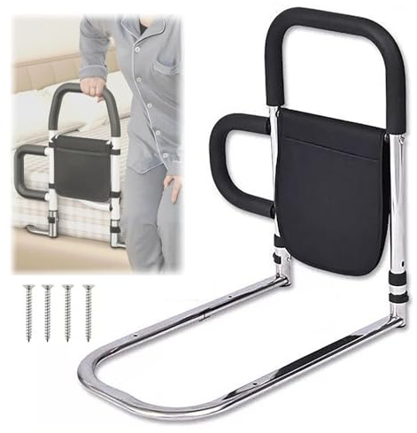 Barrière de lit pour Personnes âgées et Adultes,Avec 2 Accoudoirs Et Un Sac De Rangement,En Acier Inoxydable Amélioré,Sûr Et Stable,Convient Aux Femmes Enceintes,Aux Enfants,Aux Personnes,Etc.