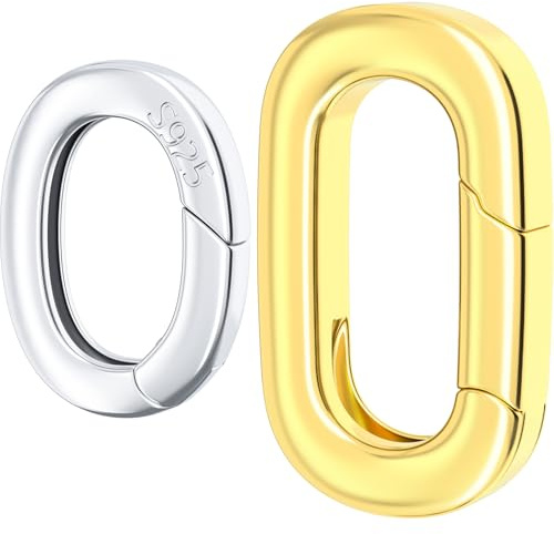 HINZIC 2Pcs Oval Necklace Clasps, Gold/Silver Plated Bracelet Pendant Carabiner Closures Necklace Enhancer Wedding Spring Ring Connector for Jewelry Making - 2 Sizes