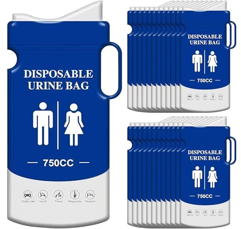 24 pièces de sachets à urine jetables 750ml : sachets à urine pour le voyage avec poignée, toilettes d'urgence pour la voiture, sachets d'urine portables pour le camping, la randonnée, le voyage, les