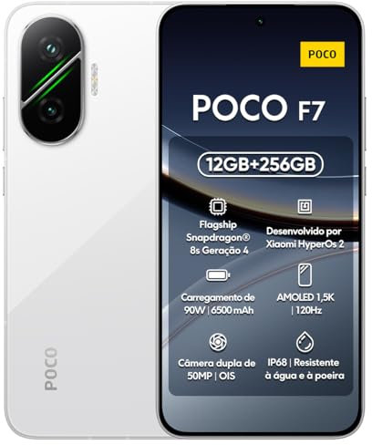 Xiaomi POCO F7 - Smartphone da 12 + 256 GB, fotocamera Sony da 50 MP con OIfS, schermo AMOLED da 6,83 1,5 K a 120 Hz, Snapdragon 8s Gen 4, Hypercharge 90 W, caricatore non incluso, bianco