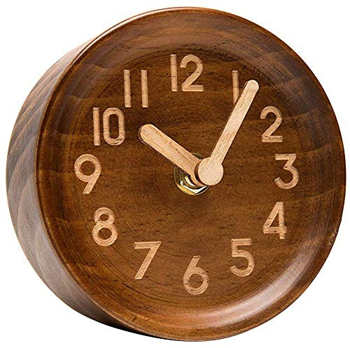 JAVERGGN Wooden Desk & Table Analog Clock Made Of Genuine Pine(Dark)-Battery Operated With Precise Silent Sweep Mechanism
