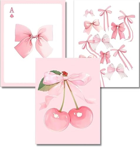 ARPADAMO 3 Pack Diamond Art Kits for Adults,5D Pink Bows Diamond Painting DIY Diamond Art Vintage Diamond Painting Art Kit for Adult,Round Full Drill Diamonds, Diamond Art Kit for Home Decor-12x16inch