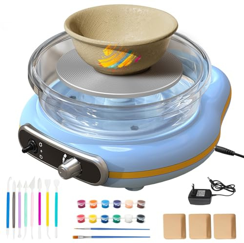 Disco elettrico per ceramica, macchina da 12 cm, disco per ceramica con velocità continua, macchina da 0-200 giri/min, macchina in ceramica con 8 accessori, set fai da te per corsi di ceramica fai da