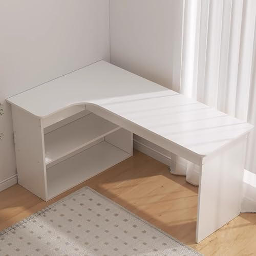 Hörnskrivbord, datorskrivbord med förvaringsskåp, L-format hörnskrivbord, modern minimalistisk stil, enkel montering, lämpligt for hemmet, kontoret eller arbetsrummet.(White,A,100)