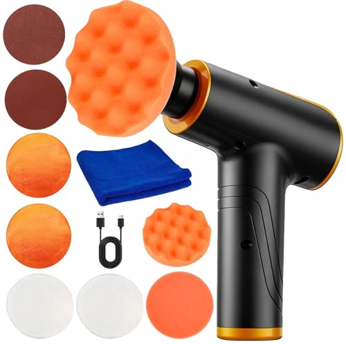 Mini lucidatrice per auto, 148 W, kit lucidatrice per auto, ricaricabile, senza fili, con cuscinetti di lucidatura+2 x 2000 mAh+2 velocità per la rimozione dei graffi