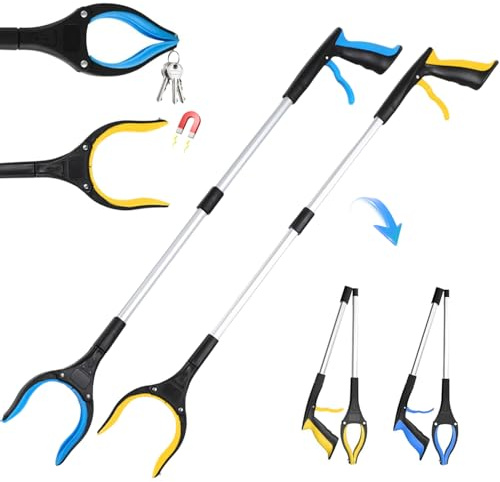 Pinzas Extensibles Larga, 2 Piezas Pinza Recoge Objetos, Plegable Herramienta Captura, Pinza Larga para Alcanzar Objetos, Pinza Telescopica, Pinza Recoger Basura con Puntas Magnéticas (M2)