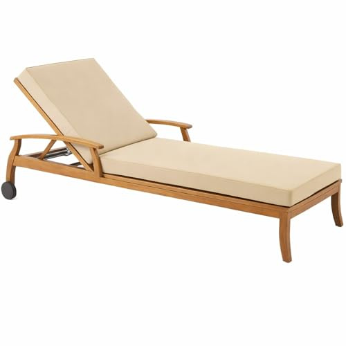 Genérico Cojín para Tumbona Exterior de Poliéster Impermeable, Colchoneta para Tumbona con Espuma 50D, 6 Cintas y Funda Extraíble, para Jardín, Terraza, Patio, Balcón y Piscina,Off White,190x60x8cm