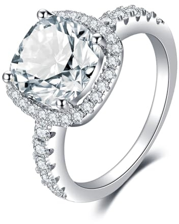 JewelryPalace Kudde 3ct diamant simulerad zirkon årsdag bröllop löfte ring dam, ringar dam 14K vitguldpläterad, förlovningsring dam, solitärring smycken dam 16