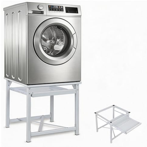 Robust metalltvättmaskinsunderrede för torktumlare underkonstruktion sockel tvättmaskinshöjning med utdragbara hyllor, lastkapacitet 150 kg, utdragbar torkbas, halkfri plattformsökning, 60 x 56 x 52