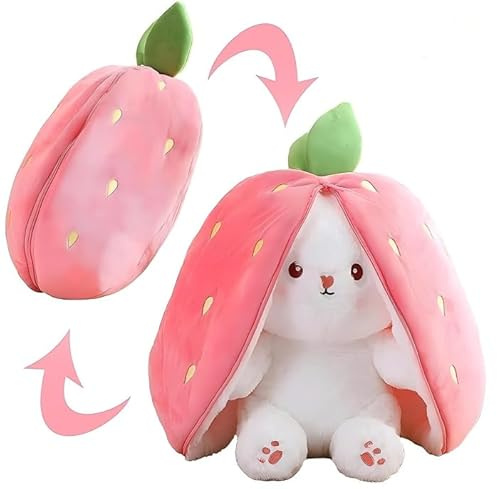 CBMZHF Peluche lapin de Pâques - Jouet en peluche douce - Carottes et fraises - Peluche mignonne - Cacher et chercher - Jouet d'anniversaire (rose) (18 cm)