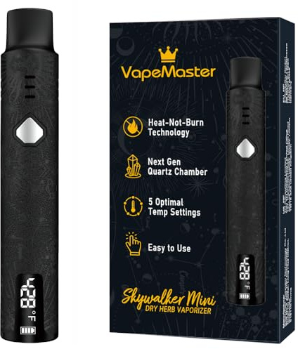 VapeMaster Skywalker Mini Dry Herb Vaporizer Pen Portable Herbal Vaporiser - Next-Gen Quartz Chamber, Temperature Control, LED Display, Pure Vapor, No Nicotine (Premium Black)