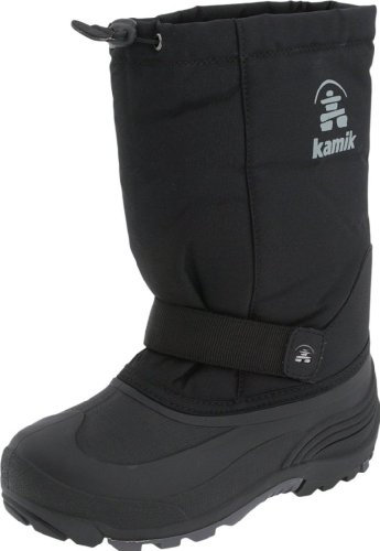 Kamik Rocket Insulated Snow Boot - Waterproof Nylon Upper for Kids Winter Boots - Removable Insulated Liner & Boys Shoes - Easy-Grab Lock Lace & Secure Mid-Foot Strap - Black - 8 Toddler