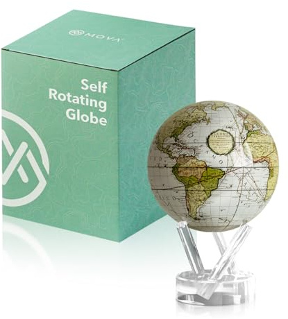 MOVA Globes Bianco Cassini Antico Classico (4,5) | Mappamondo Auto-Rotante a Energia Luminosa |Silenzioso, Senza Batterie né Fili |Decorazione da Scrivania o Idea Regalo Globo Spazio