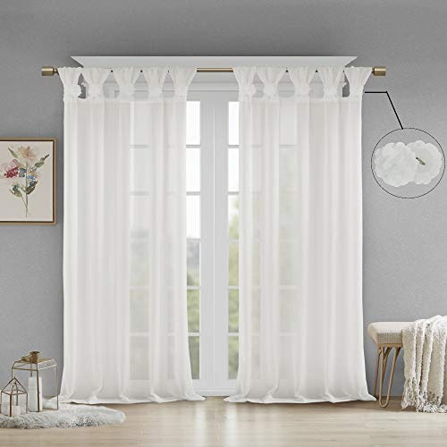 Madison Park - MP40-5646 Rosette Floral Embellished Cuff Tab Top Solid Window Treatments Curtain Panel Drape for Bedroom Living Room and Dorm, 50x95, White