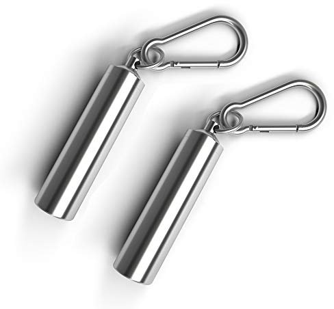 Aribari Pillendose 2 x Schlüsselanhänger aus Edelstahl Hochwertige Tablettenbox Wasserdichte Kapsel für unterwegs Aufbewahrungsbox mit Karabinerhaken (2 Stück)