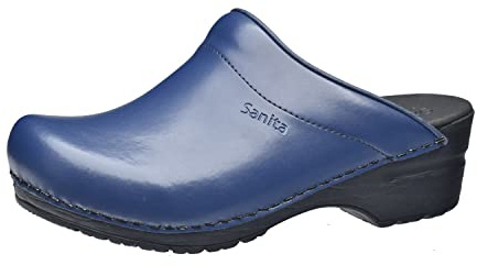 Sanita | Sonja PU öppna tofflor | Original handgjorda | flexibla lädertofflor för kvinnor, Denim blå, 35 EU