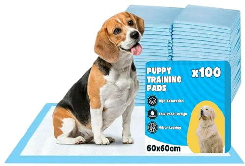 Bazaar 100x Large Puppy Pads 100 Pack Disposable Puppy Training Pads 60x60cm | Highly Absorbent 5 Layer Leak-Proof Dog Training Pads | Premium Quality Quick-Dry Dog Pads (60x60cm - 100 Count)
