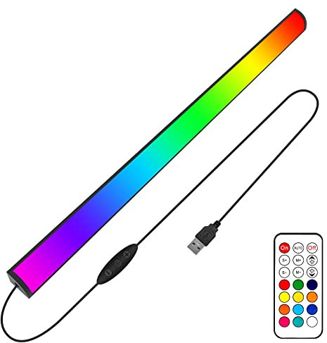 Ferswe RGB Under Monitor Light Bar, Dream Color Gaming Lights with Remote Control, USB Port, Dimmable and Speed Adjustable, Color Changing Desk Light Bar for PC, Gaming and Desk