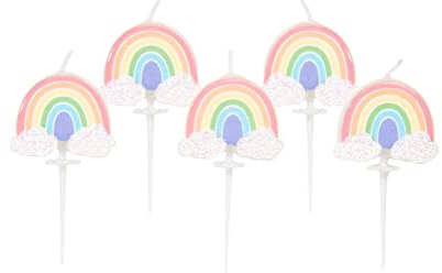 Anniversary House Pastel Rainbow Birthday Candles for Cakes, Pack of 5, Multicolour and Glitter Finish, Celebration Cupcake Topper Decorations, 6cm, AHC242