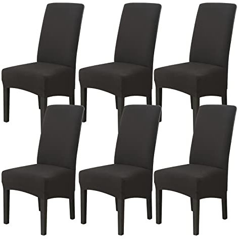 Jaotto Stuhlhussen 6er Set Stretch, XL Stuhlhussen Abwaschbar Waschbarer Elastische, Stretch Stuhlschoner Große Stuhlbezüge für Stuhl Esszimmer Büro Esszimmer Hotel Bankett(Schwarz,Set of 6)