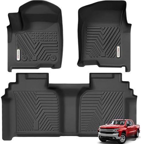 YITAMOTOR Floor Mats for 2019-2026 Chevrolet Silverado/GMC Sierra 1500 & 2020-2026 Chevy Silverado/GMC Sierra 2500HD/3500HD Crew Cab With Underseat Storage Box Bucket Seat, 1st & 2nd Row, Black