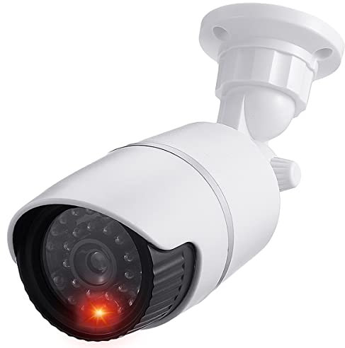 JUSTOP Dummy CCTV Camera, Fake Bullet Security Camera With Flashing LED, Waterproof For Indoor or Outdoor Use, Professional Black&White Casing (1)