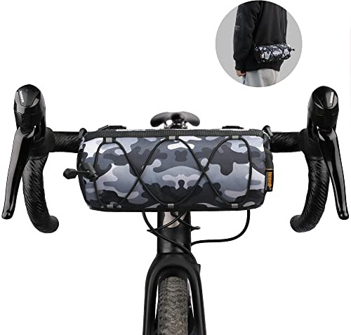 Rhinowalk Bike Handlebar Bag - Front Bag with Shoulder Strap for Road Mountain Bike Cycling Travel (Camouflage Grey)