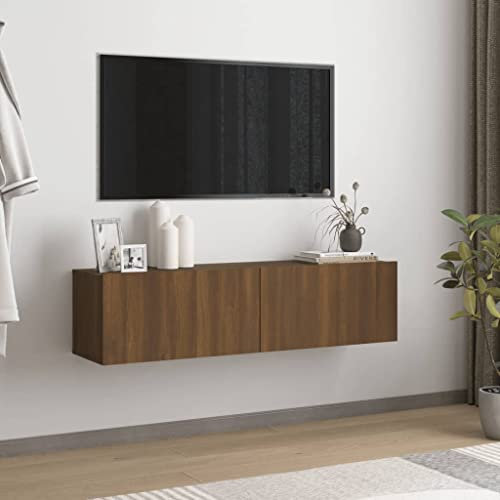 homiuse TV-Wandschrank Braun Eichen-Optik 120x30x30 cm Holz HäNgende TV-Schrank HäNgeschrank Wohnzimmer MöBel Tv Lowboard HäNgend Fernsehtisch Fernsehschrank BüCherregal Schrank mit Klapptüren