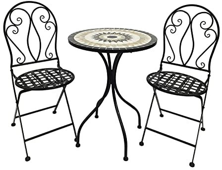INDA-Exclusiv Schönes Mosaik Set 3-teilig Sitzgarnitur Sitzgruppe Gartentisch Stühle Gartenmöbel Bistrotisch