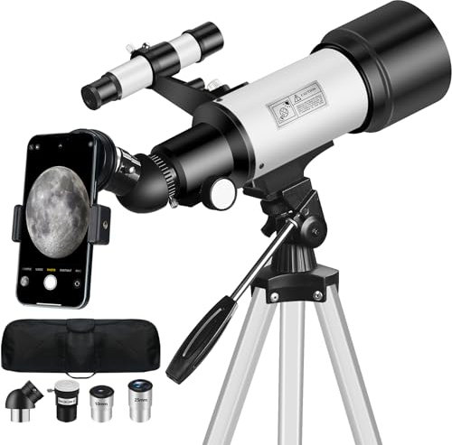 Mijiao Teleskop Astronomie, Profi Teleskope 70/400mm für Anfänger mit 5x24 Sucherfernrohr und Stativ Telescope Astronomy Kinder Erwachsene Sternenteleskop für Mond, Planeten, Sterngucken (Weiß)