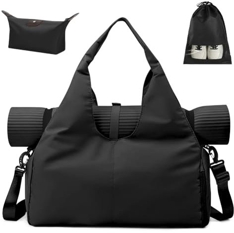 Aucuu Sporttasche, Reisetasche mit Schuhfach & Nassfach, Groß Gym Tasche für Damen und Herren, wasserdichte Trainingstasche Yogatasche für Yogamatten & Yoga-Zubehör Fitnesstasche (Schwarz)